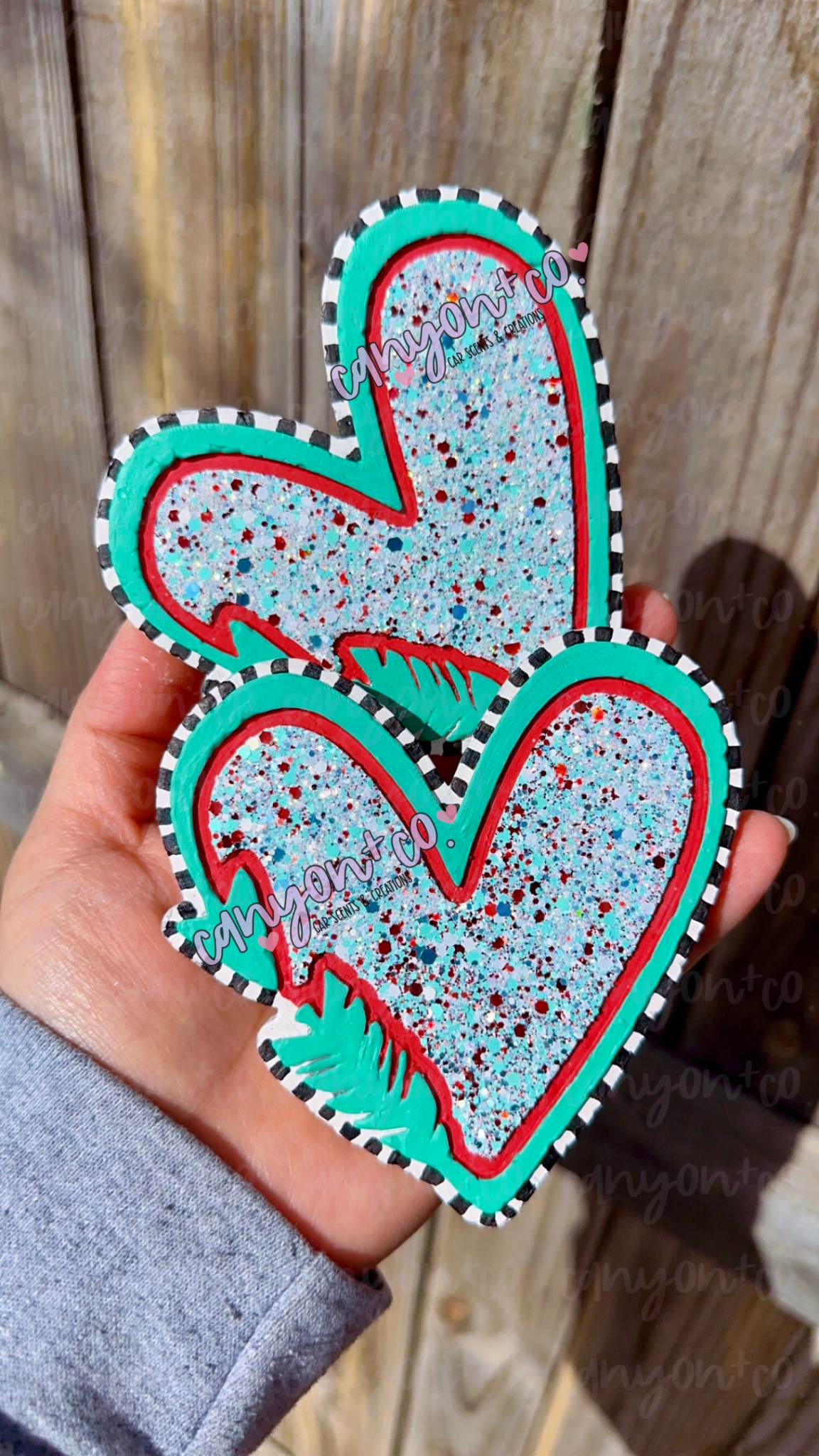 Turquoise-Red Sparkle Heart & Arrow