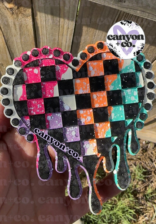 Checkered Color Drip Heart